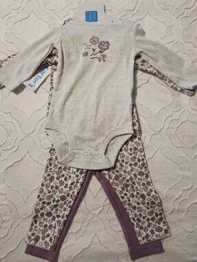 Carter's 4 Piece Set Heather Gray Bodysuit, Floral Top & 2 Pants Size 6M